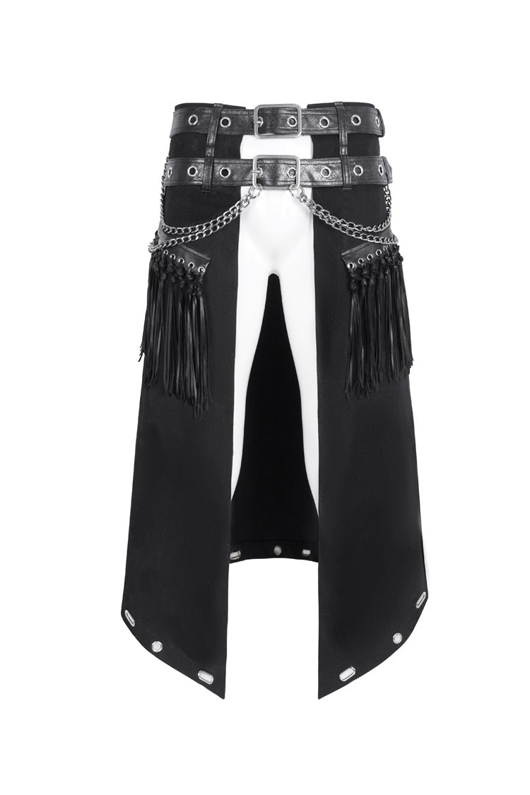 Black Irregular Double Belt Tassels Men's Gothic Skirt