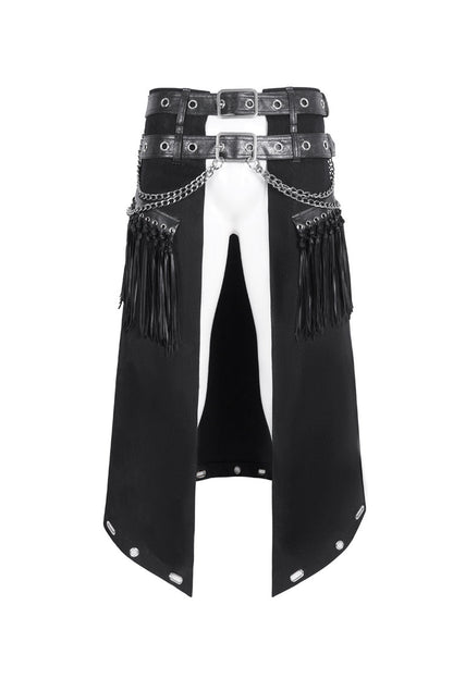 Black Irregular Double Belt Tassels Men's Gothic Skirt