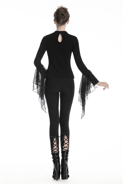Black Floral Cut-Out Lace-Up Women's Gothic Leggings