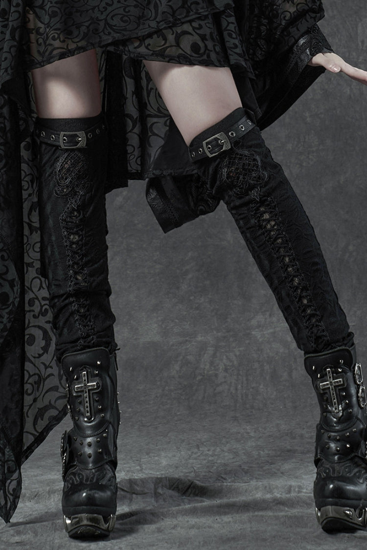 Black Embroidery Ripped Women's Gothic Leg Warmers