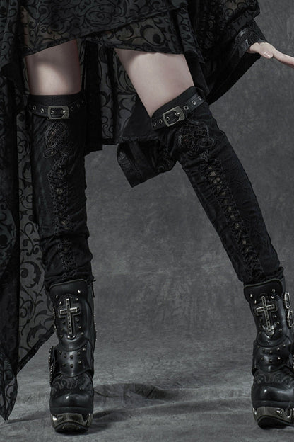 Black Embroidery Ripped Women's Gothic Leg Warmers