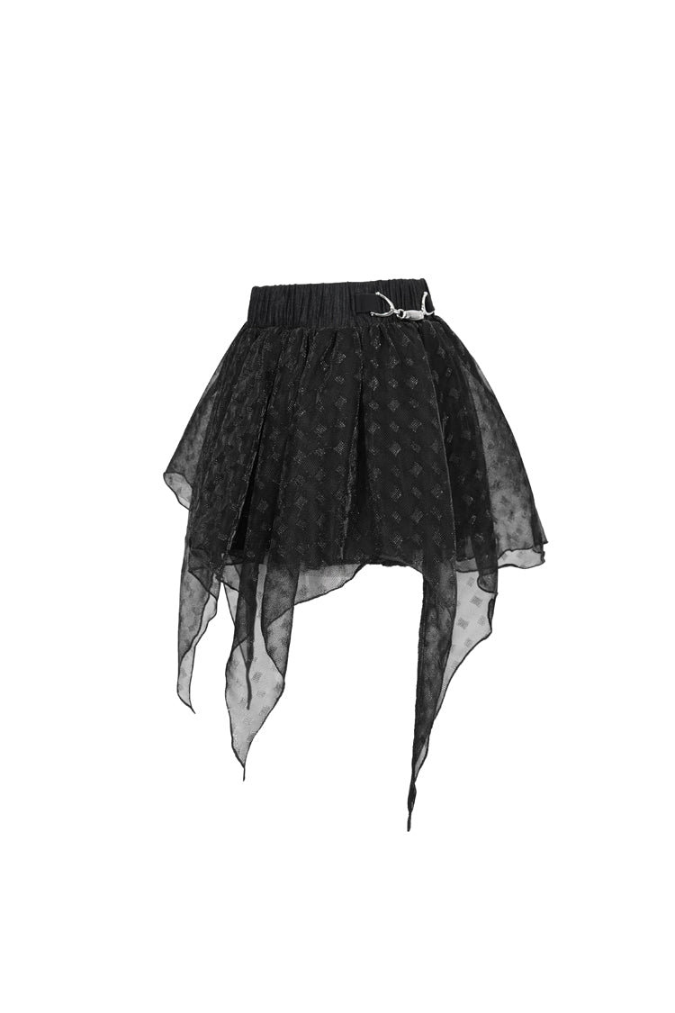 Black Bright Mesh Metal Buckle Decoration Playful And Cute Tutu Short Women's Punk Skirt