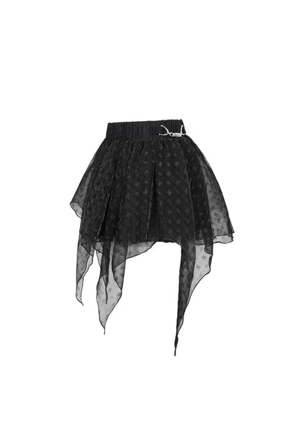 Black Bright Mesh Metal Buckle Decoration Playful And Cute Tutu Short Women's Punk Skirt