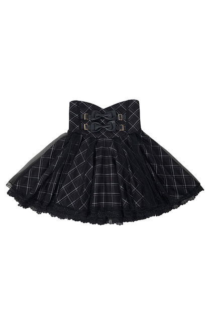 Black Plaid Print Bowknot Sweet Jirai Kei Japanese Skirt
