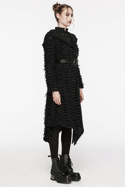 Black Irregular Hooded Women's Punk Long Coat
