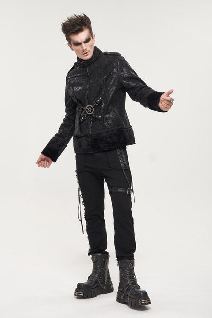 Black Metal Decorative Lace Up Leg Loops Long Men's Punk Pants