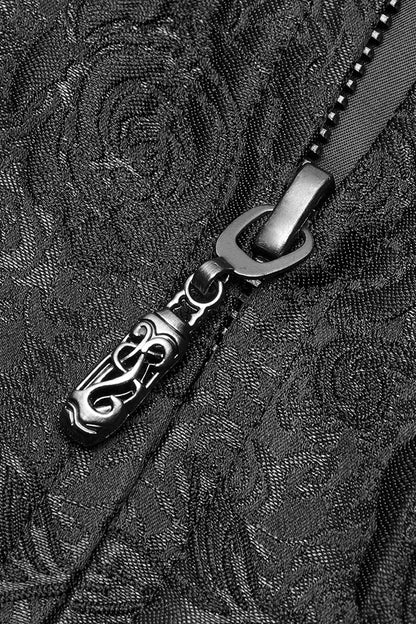 Black Long Sleeves Jacquard Lace-Up Slim Men's Gothic Long Coat