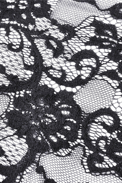 Black Long Puff Sleeves Sheer Floral Lace Lace-Up Women's Gothic Cape