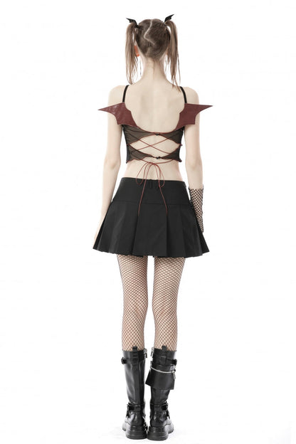 Black Cross Lace-Up Bat Wings Backless Women's Punk Rock Crop Top