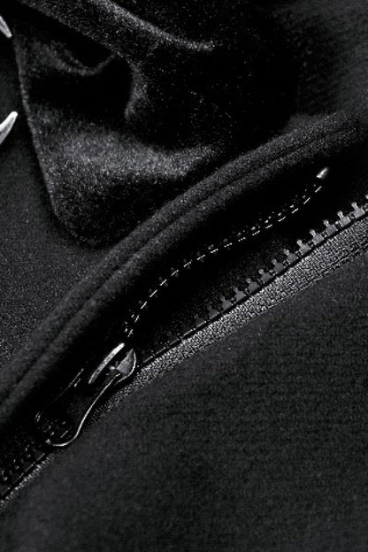 Black Long Sleeves Crescent Moon Bow Spliced Double-breasted Women's Gothic Coat with Cat Ear Hood