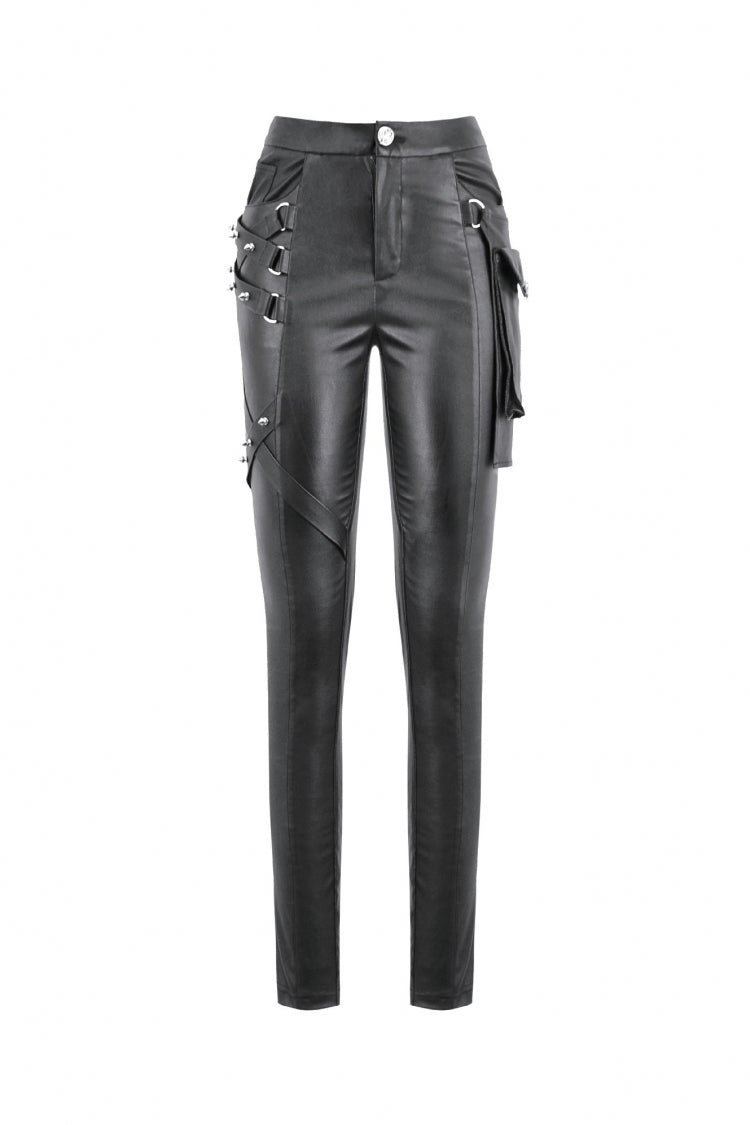 Black Asymmetric Studded Women's Punk Pants