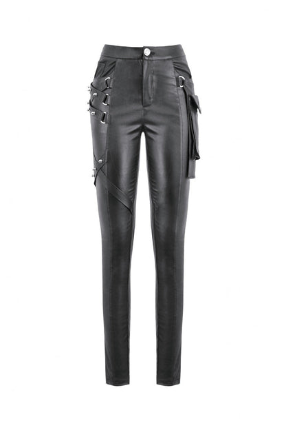 Black Asymmetric Studded Women's Punk Pants