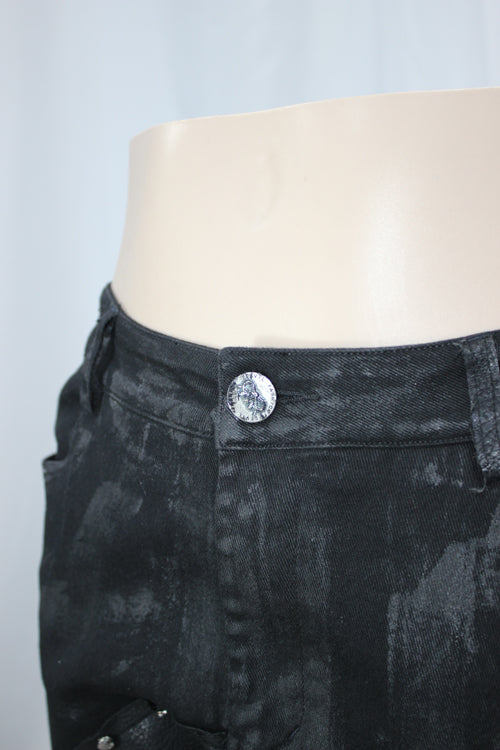Black Heavy Metal Patchwork Hand Painted Pockets Mens Pants
