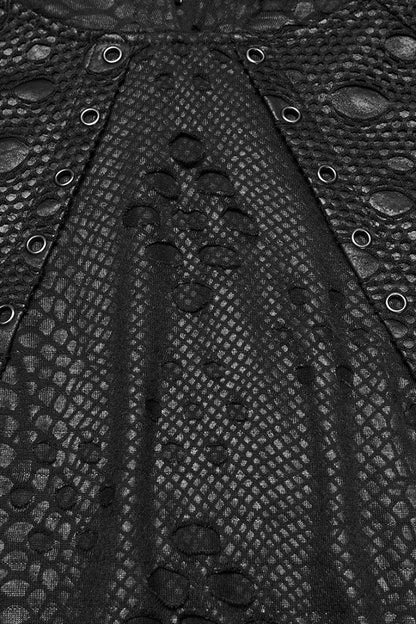 Black Long Sleeves Hooded Ripped Eyelets Men's Punk Coat