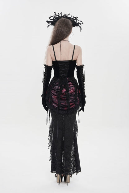 Black Lace-Up Women's Gothic Embroidered Tassels  Overbust Corset