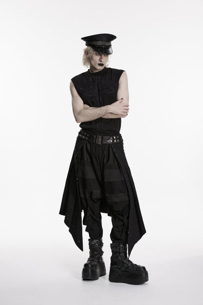 Black Lace-Up Irregular Ripped Men's Punk Skirt