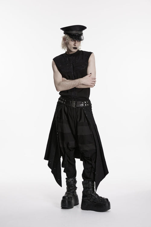 Black Lace-Up Irregular Ripped Men's Punk Skirt