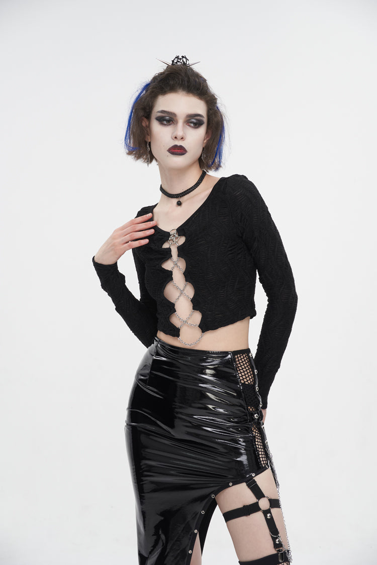 Black Cutout Ruched Chain Women's Punk Jacket
