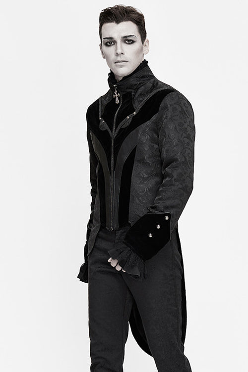 Black Bird Shaped Patchwork Swallowtail Mens Gothic Coat