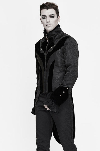 Black Bird Shaped Patchwork Swallowtail Mens Gothic Coat