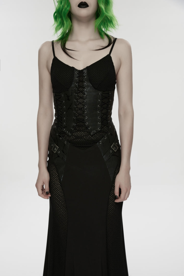 Black Lace-Up Buckled Eyelet Women's Punk Jsk Dress