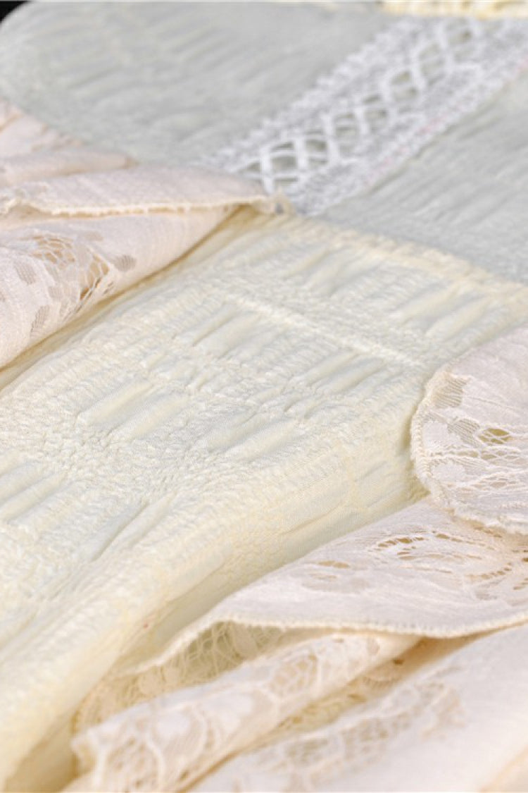 Beige Ruffled Off Shoulder Short Sleeves Ruched Women's Steampunk Vintage Gorgeous Graduation Dress