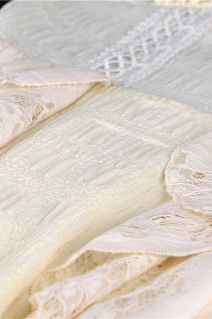 Beige Ruffled Off Shoulder Short Sleeves Ruched Women's Steampunk Vintage Gorgeous Graduation Dress