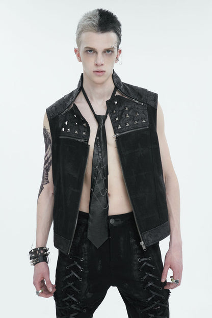 Black Chest Metal Willow Studded Sleeveless Men's Punk Vest