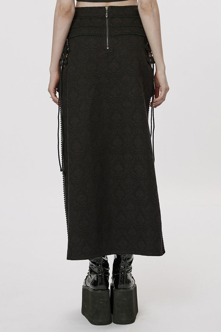 Black Jacquard Butterfly Embroidery Lace Irregular Women's Steampunk Skirt