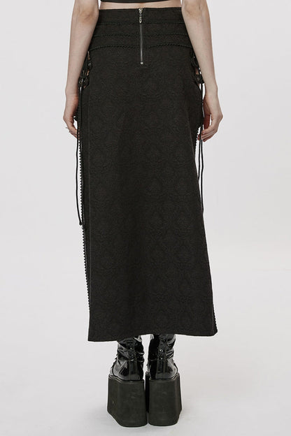 Black Jacquard Butterfly Embroidery Lace Irregular Women's Steampunk Skirt