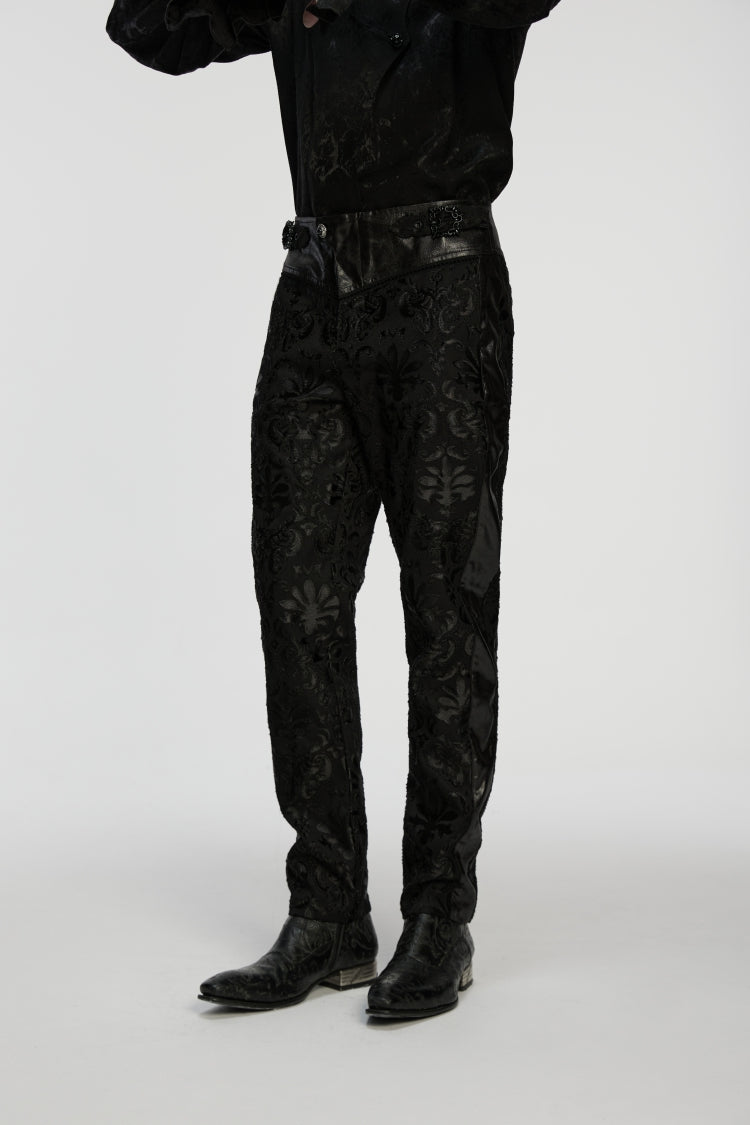 Black Jacquard Floral Embroidered Men's Gothic Pants