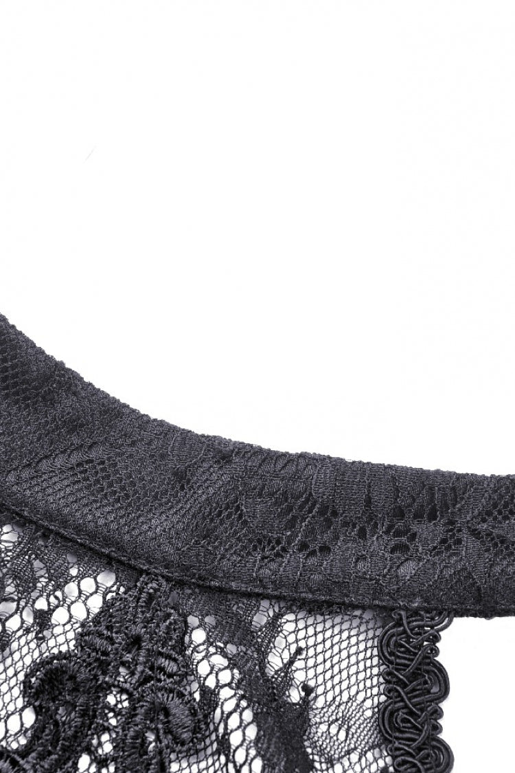Black Off Shoulder Halterneck Long Sleeves Lace Women's Gothic Dress