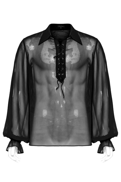 Black Lapel Collar Sheer Men's Gothic Blouse