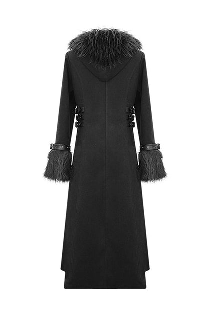 Black Double Sided Woollen Hooded Punk Mens Long Coat