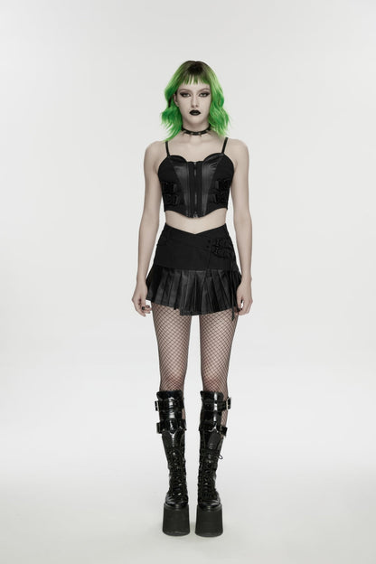 Black Asymmetric Buckled Pleated Women's Punk Skirt