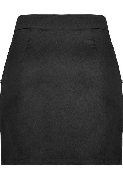 Black Heavy Industrial Hem Slit Design Multi-Pocket Zipper Trim Sexy Women's Punk Mini Skirt