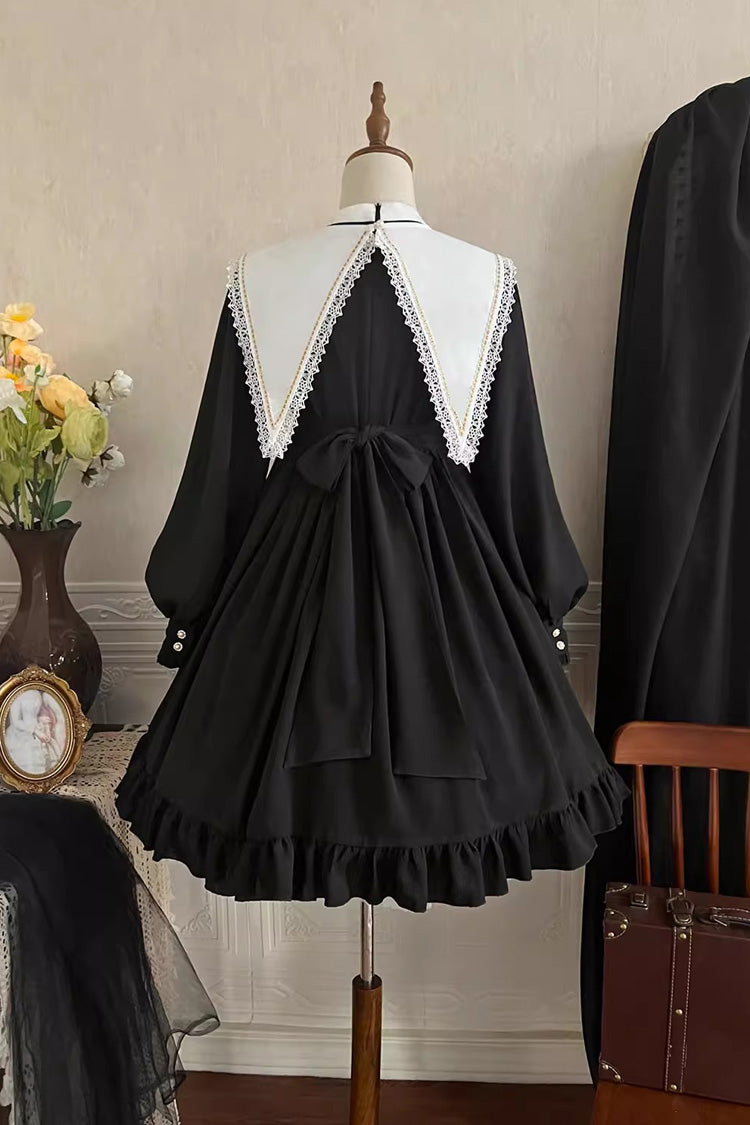 Black Long Sleeves Ruffle Bowknot Classic Gothic Elegant Nun Lolita Dress