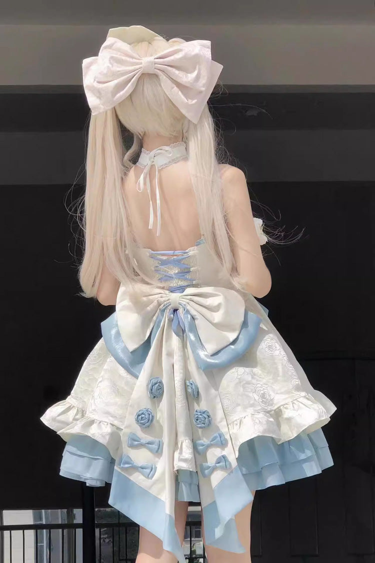 Apricot/Blue Print Ruffle Bowknot Sweet Princess Lolita Jsk Dress