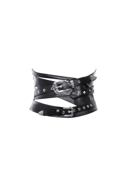 Black Lace-Up Studded Buckled Women's Punk PU Underbust Corset