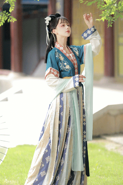 Ancient Tang Dynasty Embroidery Printing Sweet Hanfu Dress
