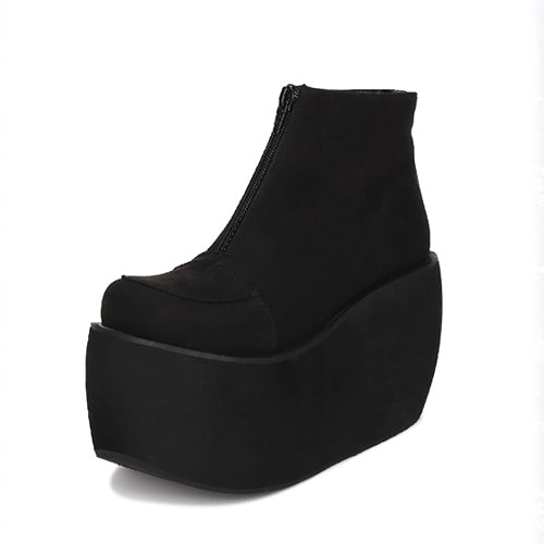 Black Front Zipper Platform Short Classic Lolita Boots