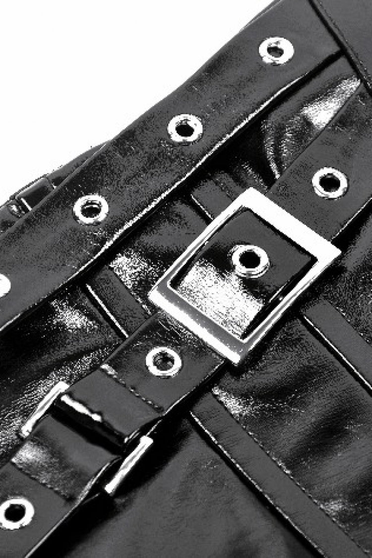 Black Lace-Up Buckled Women's Punk Patent Leather Underbust Corset