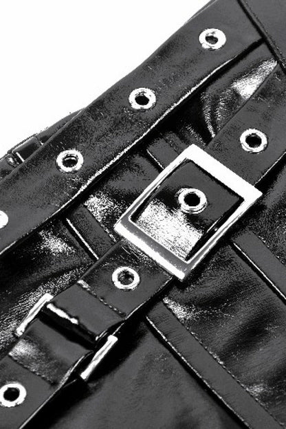 Black Lace-Up Buckled Women's Punk Patent Leather Underbust Corset