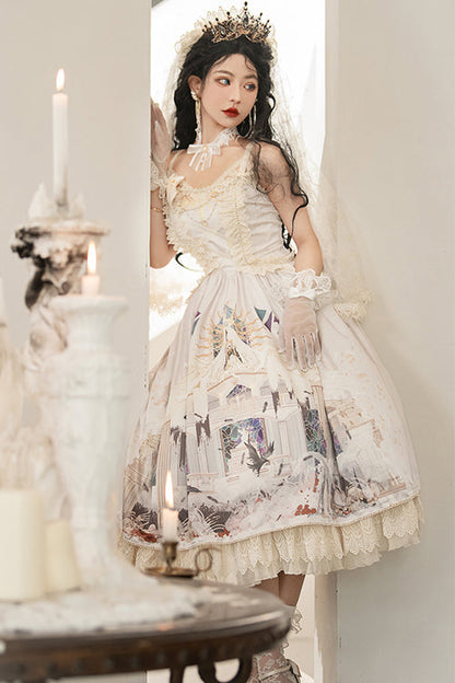 Beige Elegant Vintage Gorgeous Hymn Print High Waisted Sweet Lolita JSK Dress