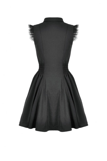Black Lapel Collar Sleeveless Lace Women's Gothic Button-Front Dress Graduation Dress