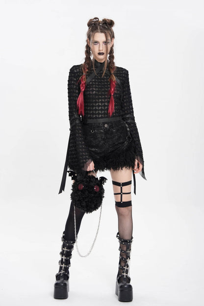 Black Plush Stitching Buckle Straps Women's Punk Shorts