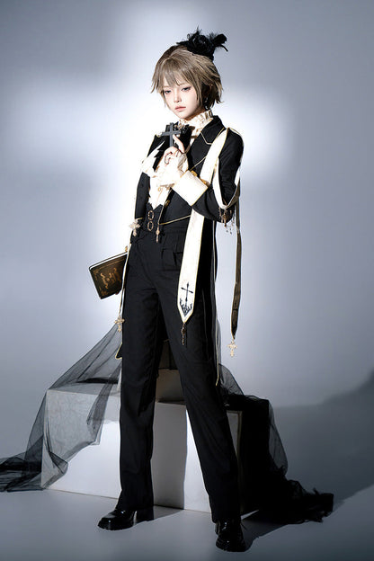 Black Long Sleeves Print Gothic Prince Handsome Ouji Lolita Swallowtail Coat