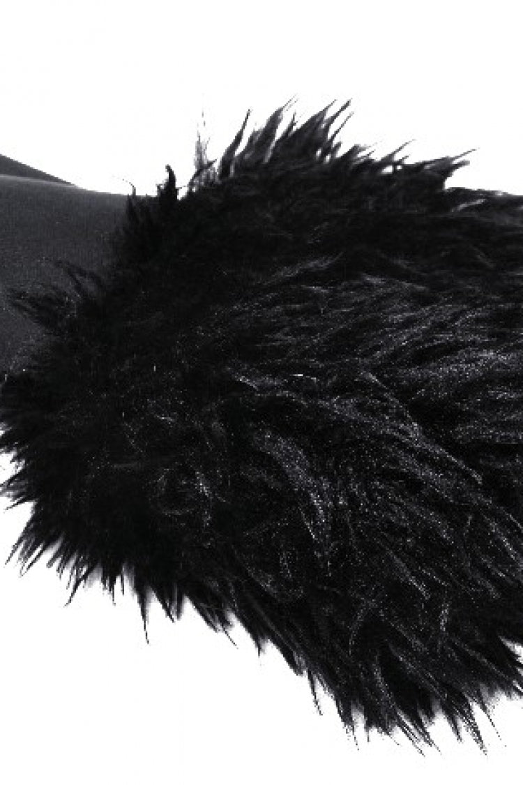 Black Long Sleeves Lace-Up Buckled Women's Gothic Draped Coat with Faux Fur Collar