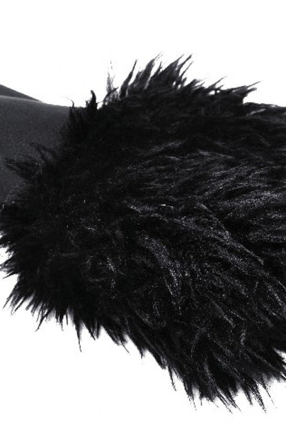 Black Long Sleeves Lace-Up Buckled Women's Gothic Draped Coat with Faux Fur Collar