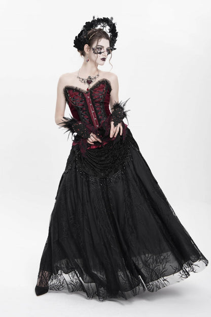 Black Floral Embroidered Beaded Women's Gothic Long Skirt